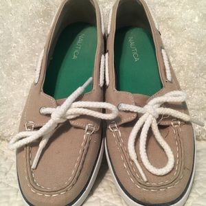 Nautica Tan Fabric Boat Shoes Slip on
